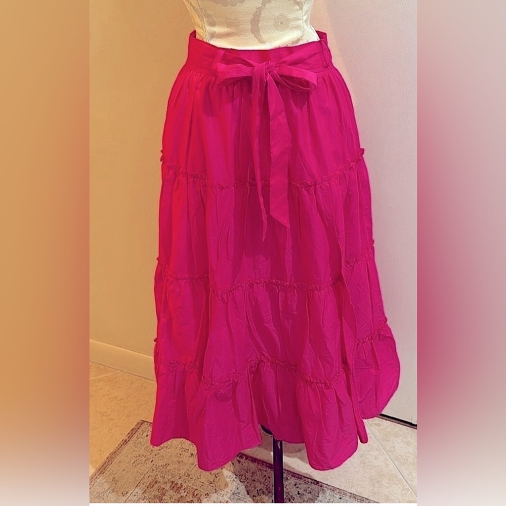 Jason Wu Bright Pink Tiered Pockets Slit Belt Lined Zip Full Maxi Skirt S